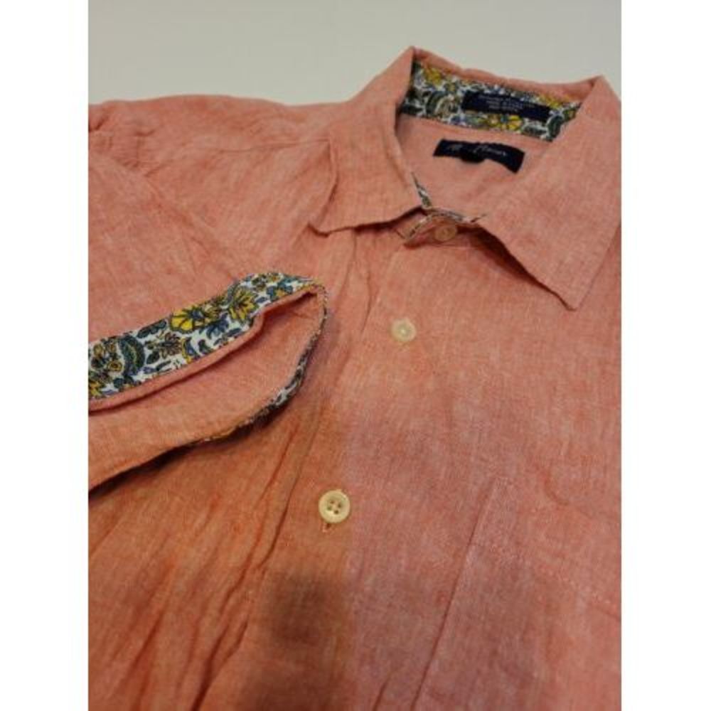 Alan‎ Flusser red linen shirt, size XL, short sleeve